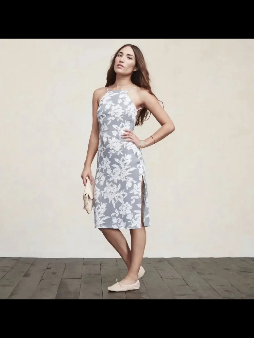 Reformation Powder Blue and White Floral Halter Midi Dress Size 4P